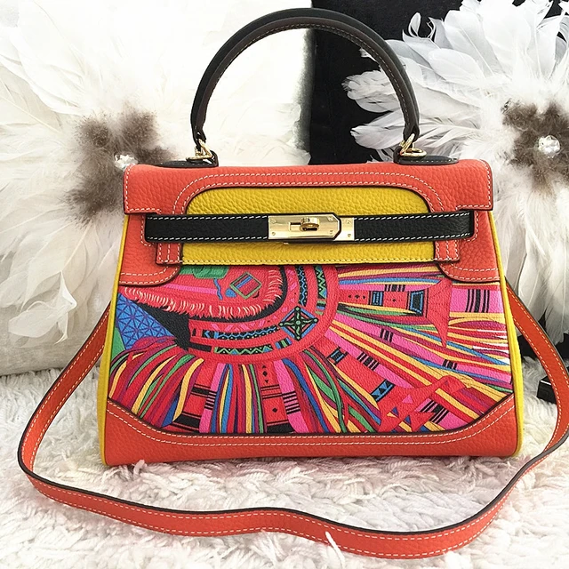Aliexpress 2017 Luxury Designer Graffiti Custom Real 2017 Luxury Designer Graffiti Custom Real Leather Handbags Platinum Bag 28cm Gold Hardware Genuine Women