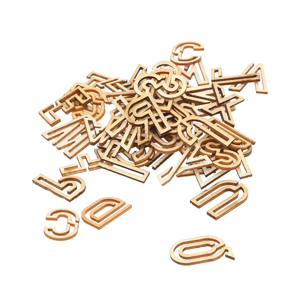 78pcs Hollow Letter Alphabet Slices Pieces Natural Wooden Embellishment Scrapbooking Craft Handmade Wedding Decorations