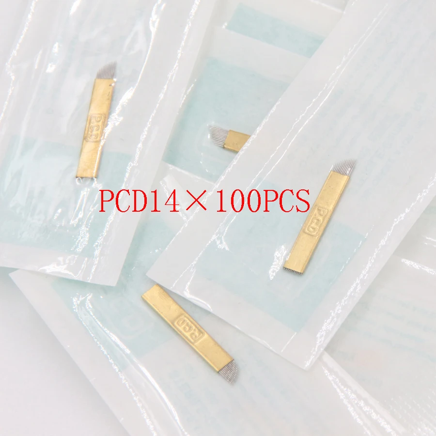 

100 pcs PCD Lamina Tebori Microblading 14 Pin Hard Blades Permanent Makeup Tattoo Needles For 3D Eyrbrow Manual Pen