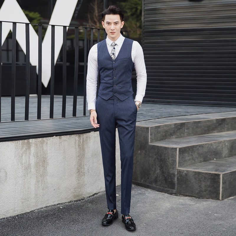 Striped Suits 3 Pieces Men Business Formal Party Male Blazers Slim Fit Suits Wedding Double-breasted suit