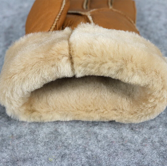 Men's genuine leather gloves winter warm Austrialia sheep fur gloves waterproof men cycling driving motorcycle glove ski mittens