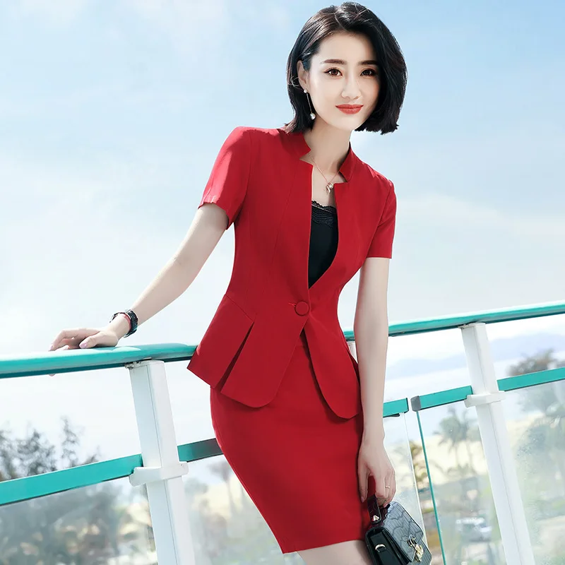 Blazer Women Skirt Suits One Button Notched Striped Blazer Jackets and Slim Mini Skirts Two Pieces OL Sets Female Outfits 2019