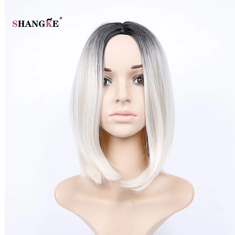SHANGKE Hair 14'' Short Bob Wig White Ombre Synthetic Wigs ...