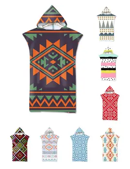 

Free shipping Aztec Geometric Triangles Zigzags Diamonds Dots Snowflakes Large Adult Poncho Hooded Swim Pool Bath Beach Towel