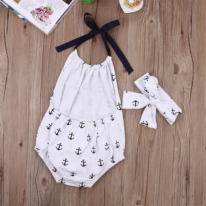 Детское боди из хлопка с принтом якоря 2 предмета|anchor romper|baby girl rompergirls romper |
