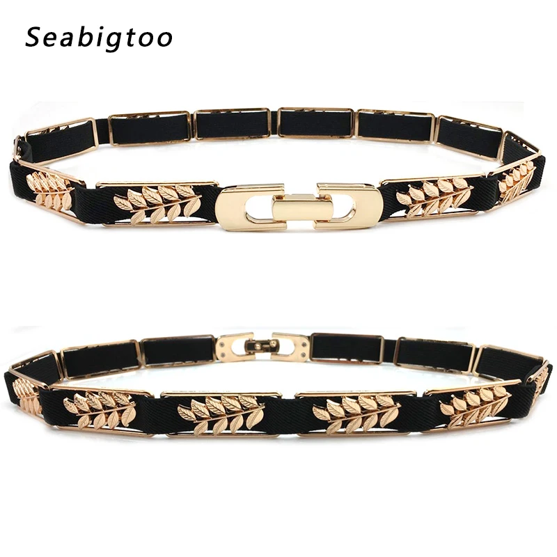 

Elastic Waist Chain leaves leaf shaped gold belts female ladies belts for women dresses women belts waist must-have decorative