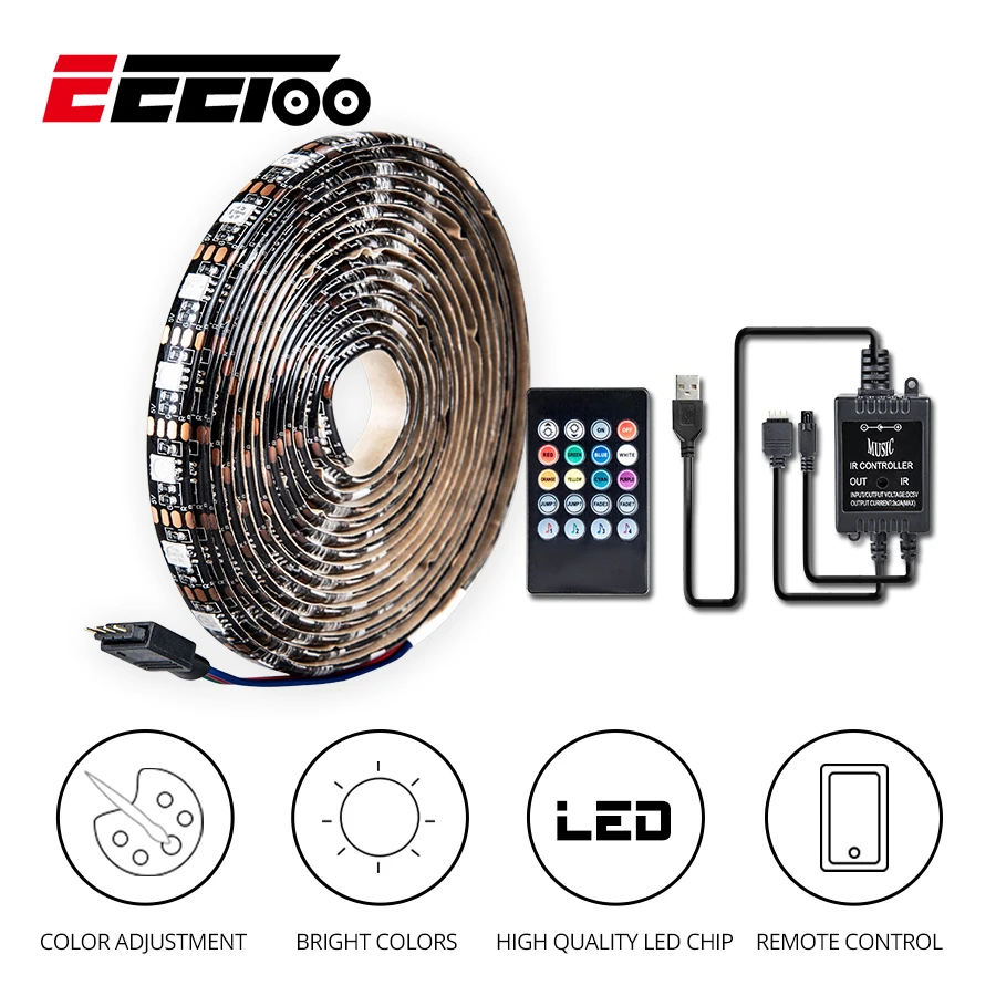 

EeeToo RGB LED Strip 5050 SMD Waterproof Music Controller Sound Sensor with IR Remote DC 5V USB LED Strip Light for Living Room