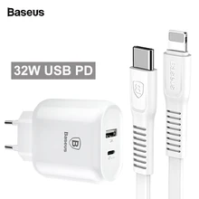 Baseus USB зарядное устройство type-C PD Быстрая зарядка для iPhone 11 Pro Max X адаптер с PD кабелем Быстрая Зарядка телефона зарядное устройство для samsung