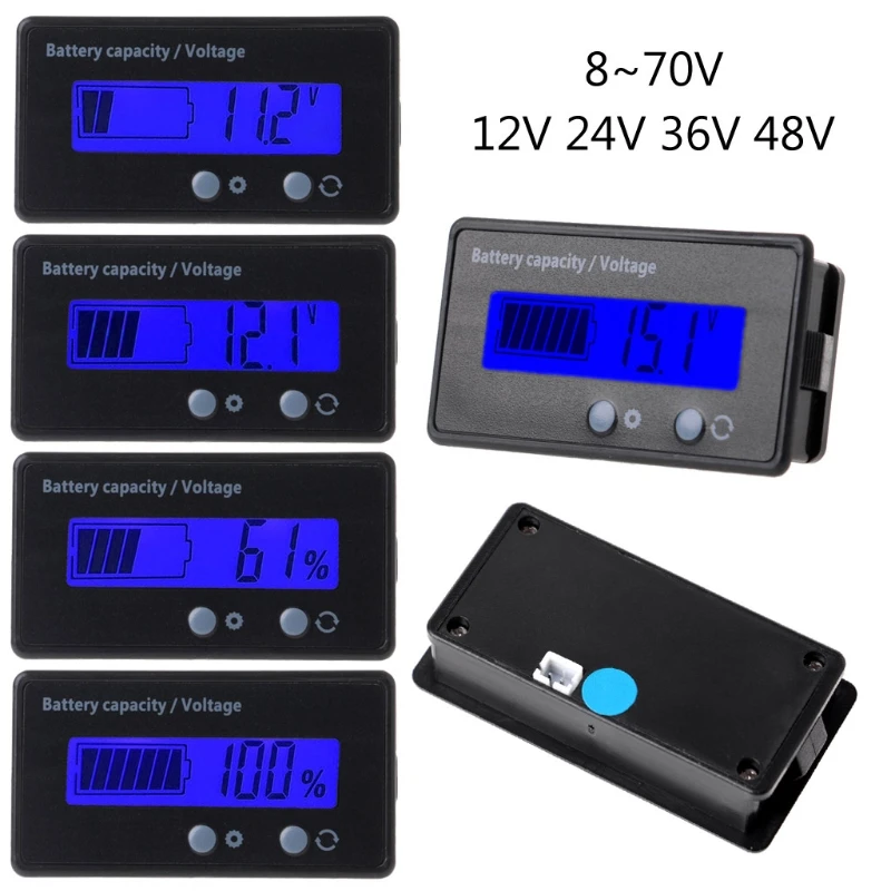 

8-70V Blue LCD Acid Lead Lithium Battery Capacity Indicator Voltmeter Gauge 2in1 #Aug.26