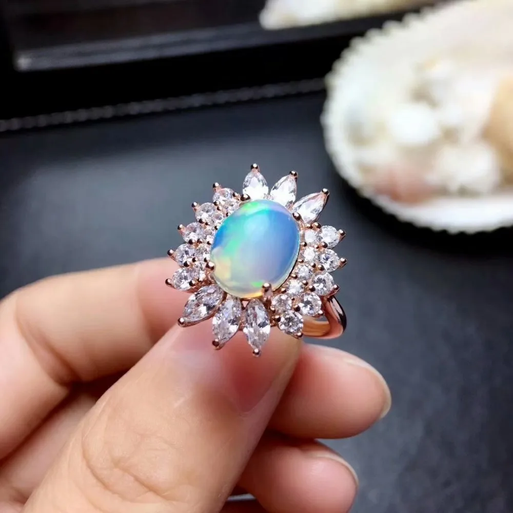 

shilovem 925 sterling silver Natural opal Rings fine Jewelry women trendy wedding bands new open wholesale mj0810ago