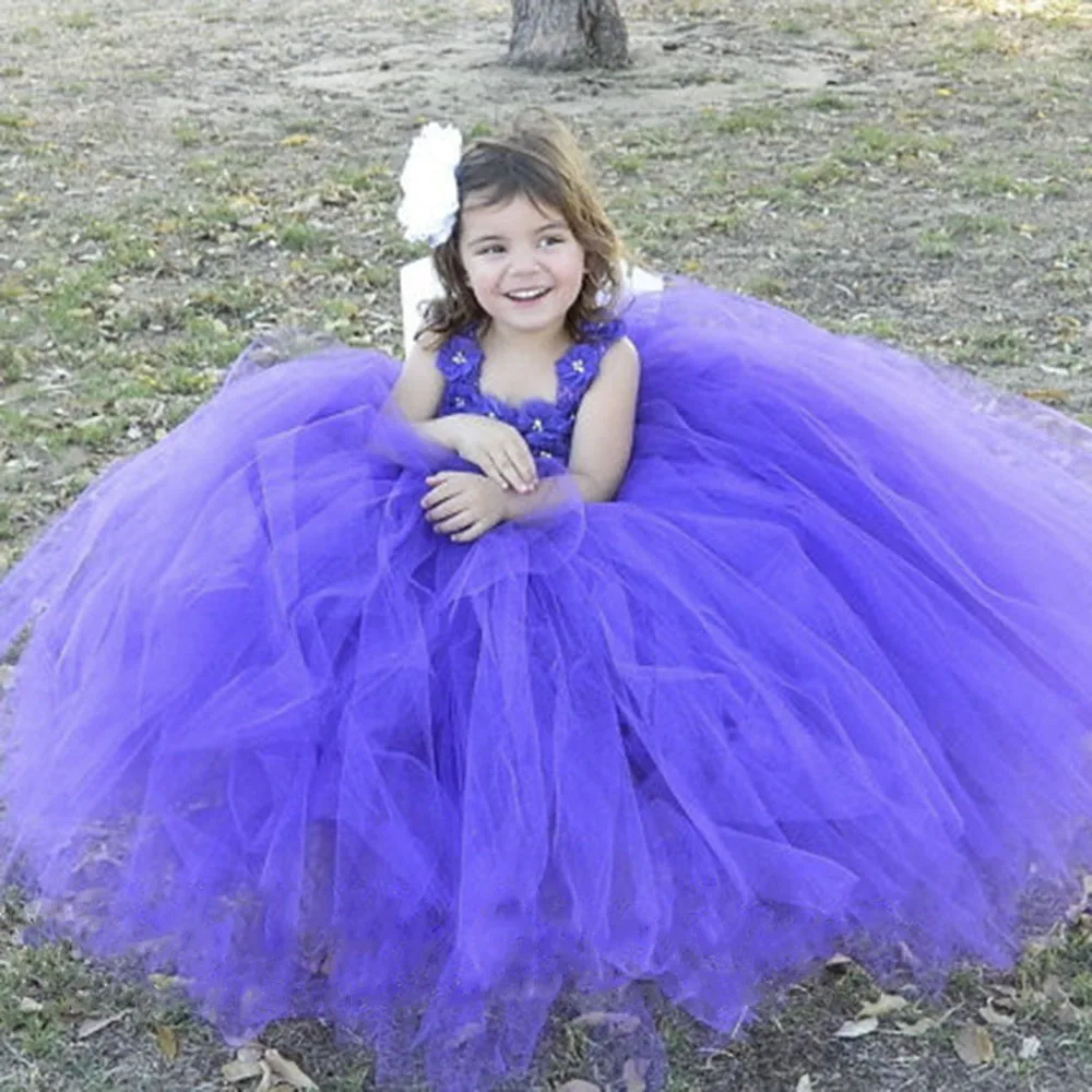 Purple Flower Girl Dress Tulle Girls Wedding Dress Kids Toddler Girls Baby Princess Flower Party Christening