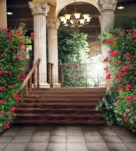 8x12FT Court Column Sunshine Platform Steps Flowers Villa Yard Custom Photography Studio Backgrounds Backdrops Vinyl 8x15 10x20 |