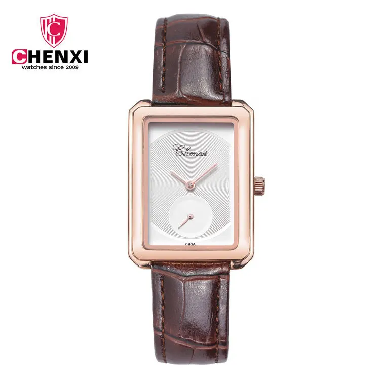 

Luxury CHENXI Small Dial Rectangle Ultra Thin Rose Gold Leather Wedding Wrist Watch Quartz Wristwatches for Women Ladies OP001