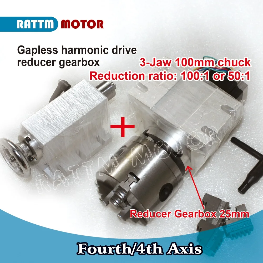 

RU Ship! 50:1 4th Axis(A aixs,rotary axis)Gapless harmonic reducer Gearbox k11-100mm dividing head&Tailstock cnc router machine