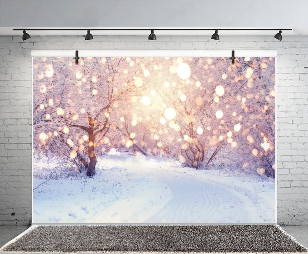 Laeacco Winter Snow Park Trees Light Bokeh New Year Photography Backgrounds Customized Photographic Backdrops For Photo Studio