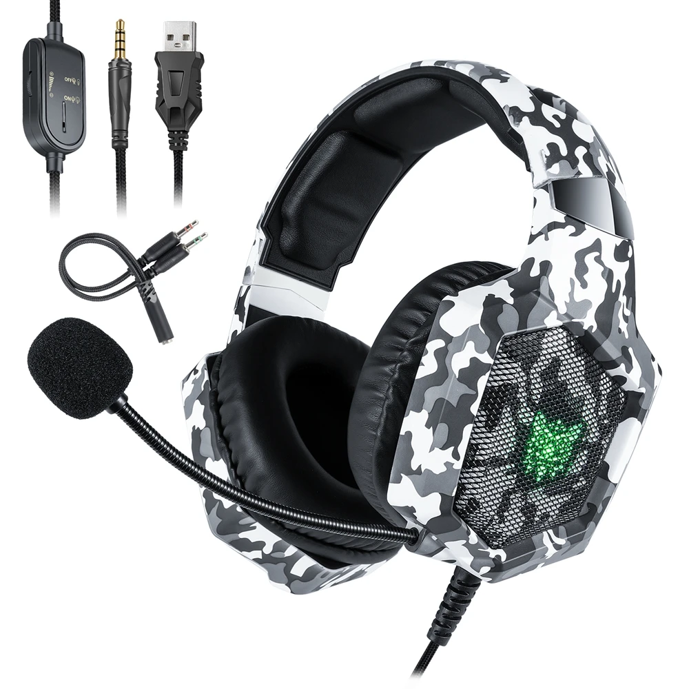 

New K8 PS4 Headset casque Wired PC Gamer Stereo Gaming Headphones with Microphone LED Lights for XBox One/Laptop Tablet PC