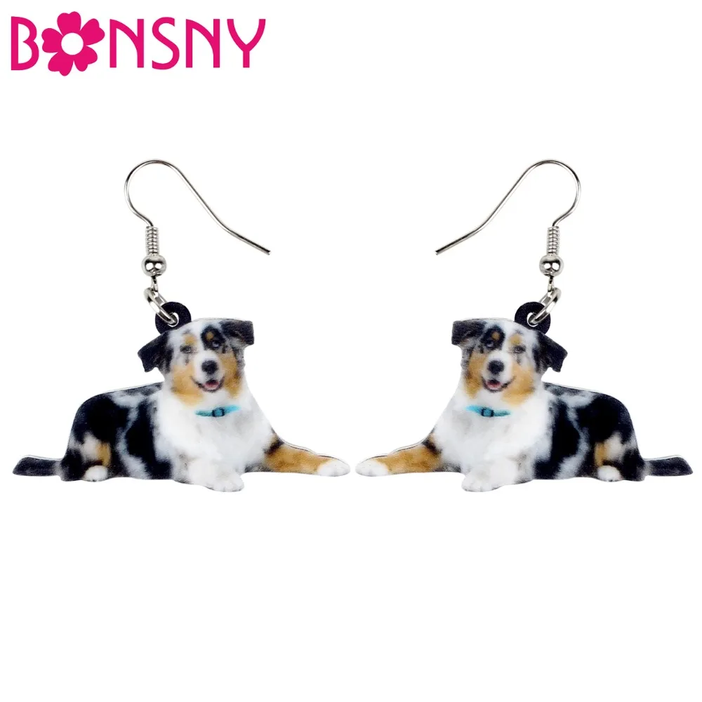 Bonsny Acrylic Smile Australian Shepherd Dog Earrings Drop Dangle Cartoon Animal Jewelry For Women Girls Teens Pet Lovers Gift | Украшения
