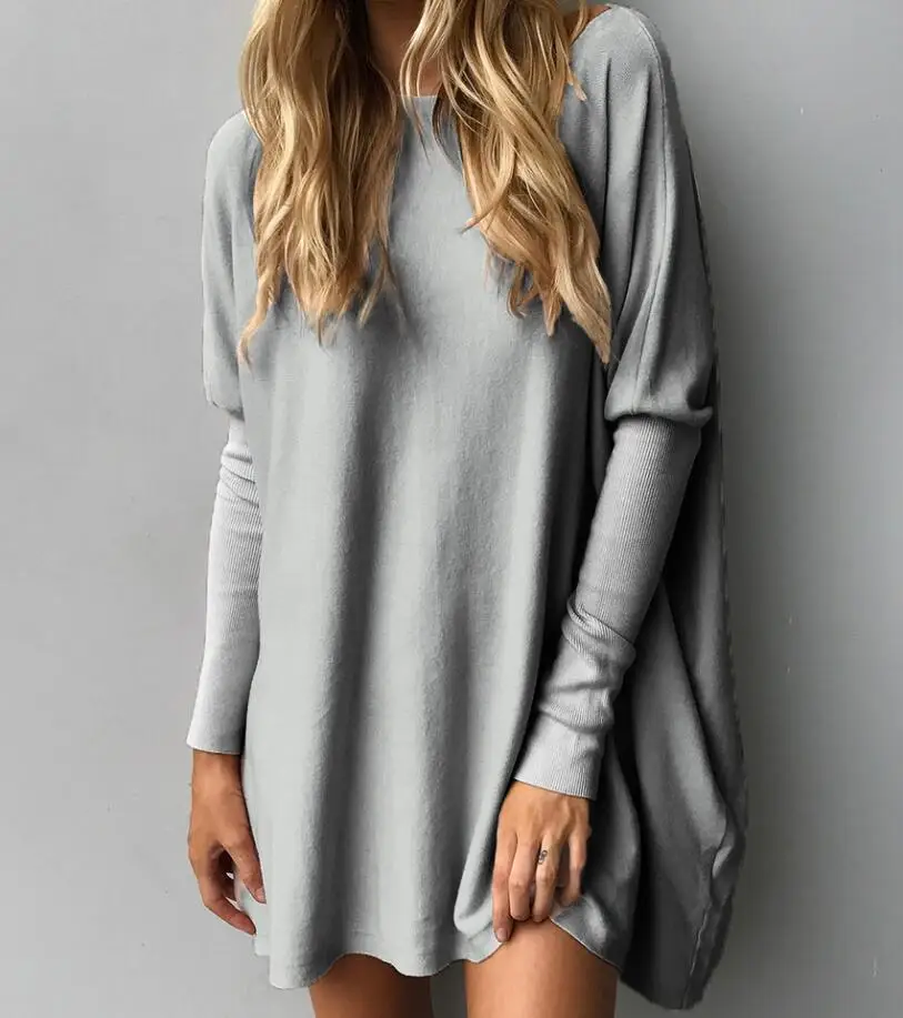 

Autumn Women Long Sleeve Blouse Casual Solid O-Neck Loose Basic Shirts Batwing Sleeve Long Pullover Comfortable Blusas Plus Size