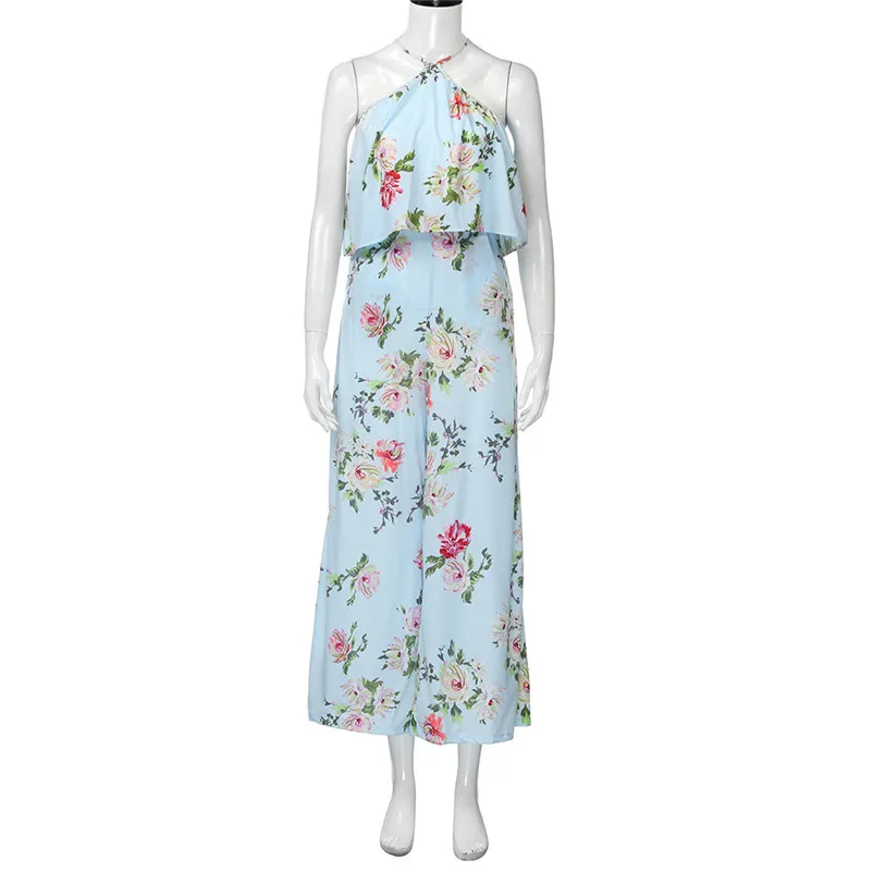 Fashion summer jumpsuit woman 2018 Strap Floral Sleeveless Backless Jumpsuit Long Wide Leg Trousers pantaloni siamesi J28#N (8)