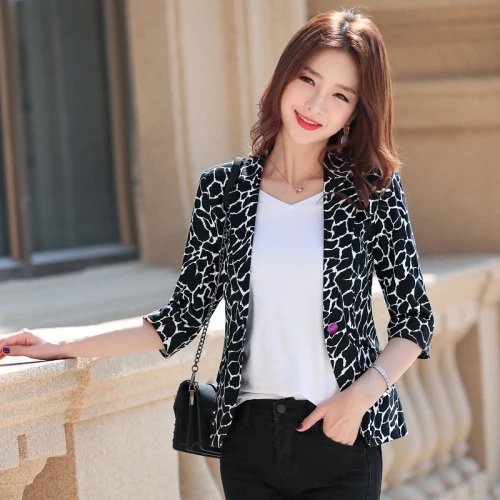 

New Spring Summer Fashion Seven-minutes Sleeved Leisure Women Suit New Style One Button Female Work Wear Slim Temperament Tops