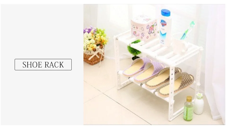 Adjustable Rack Shelf Diy Kitchen Rack Stainless Steel Pan Rack Plastic Bathroom Kitchen Organizer And Storage RackShelf Tools (5)