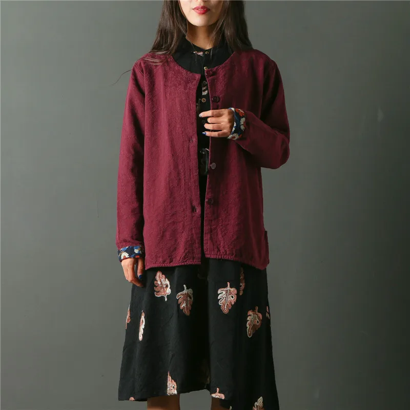 runback Jacquard Jacket Women Linen Plus Size Cardigan Long Sleeve Autumn Vintage Navy Jackets Woman Winter 2018 Coats