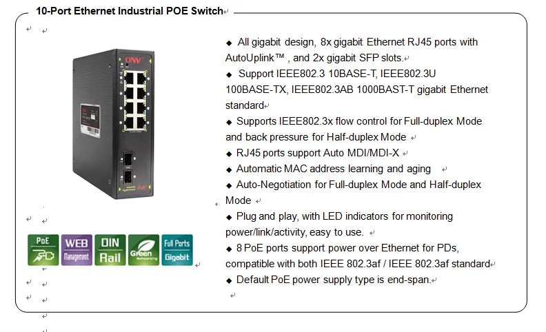 5 лет гарантии fast ethernet коммутатор питания через ethernet 10-Порты и разъёмы гигабитный коммутатор poe 8 Порты и разъёмы(ONV-IPS33108PF