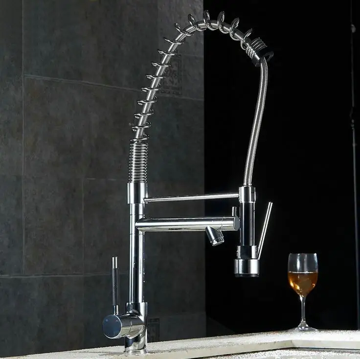 Pull Down Sprayer Chrome Brass Water Kitchen Faucet Swivel ...