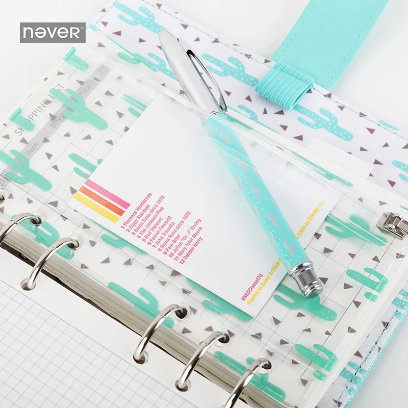 NEVER Fresh кактус 6 отверстий ПВХ сумка для хранения на молнии для filofax спиральный блокнот А6 аксессуары для планировщика файл карманный дневник разделители