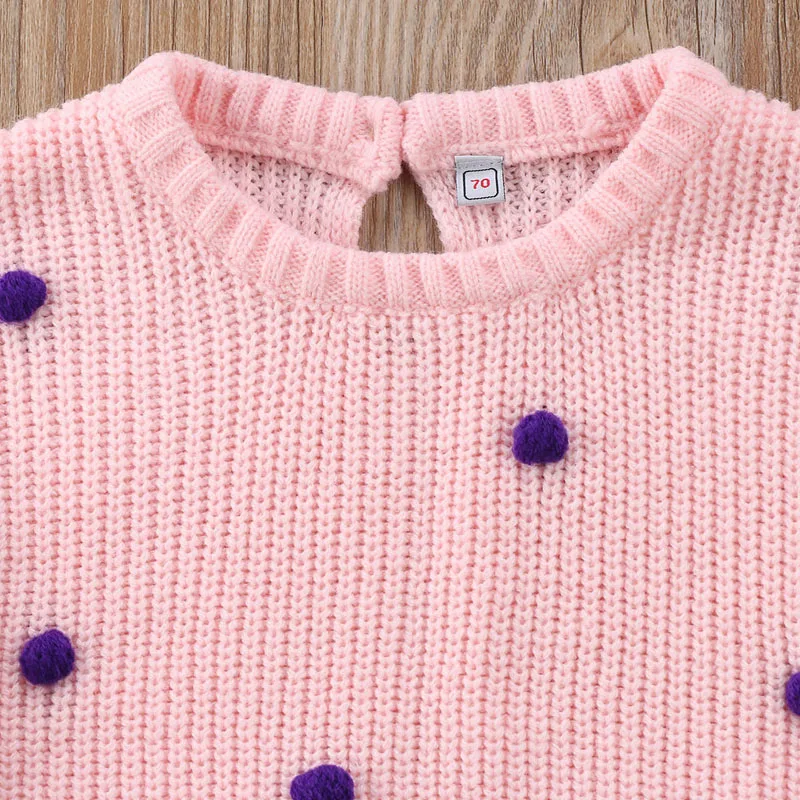 Зимний Детский свитер с узором в горошек для новорожденных девочек, детский вязаный свитер, зимние пуловеры, вязаные топы, одежда