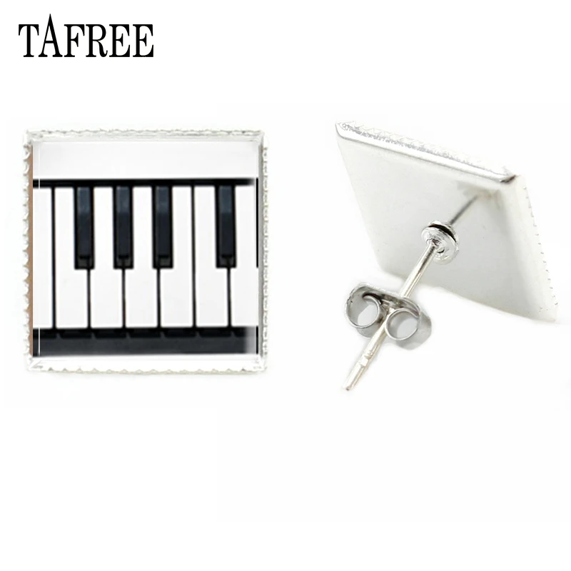 

TAFREE Glass Dome Jewelry Piano Keyboard Square Stud Earring Music Instrument Gift for Music Stud Earring Jewelry KB55