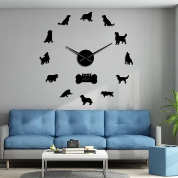 

Golden Retriever Wall Clock Dog Pet Mirror Wall Stickers DIY Giant Wall Clock Retriever Dog lover Wall Decor Gift