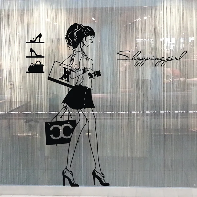 

Customize Lady clothes shop store glass pattern decals sticker wall decor for shop store 22 colors choose custom-made wssp008