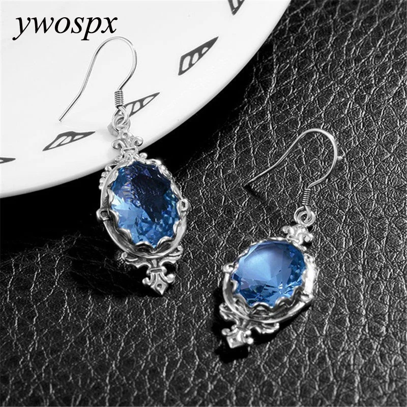 

YWOSPX Romantic Valentine's Day Gifts Crystal Zircon Brincos Silver Dangle Earrings for Women Jewelry Wedding Statement Earings