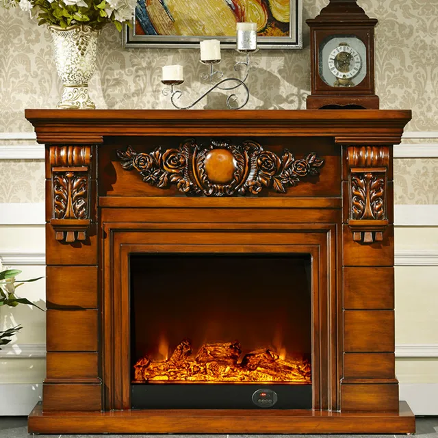 Conjunto chimenea repisa de madera W140cm más chimenea eléctrica