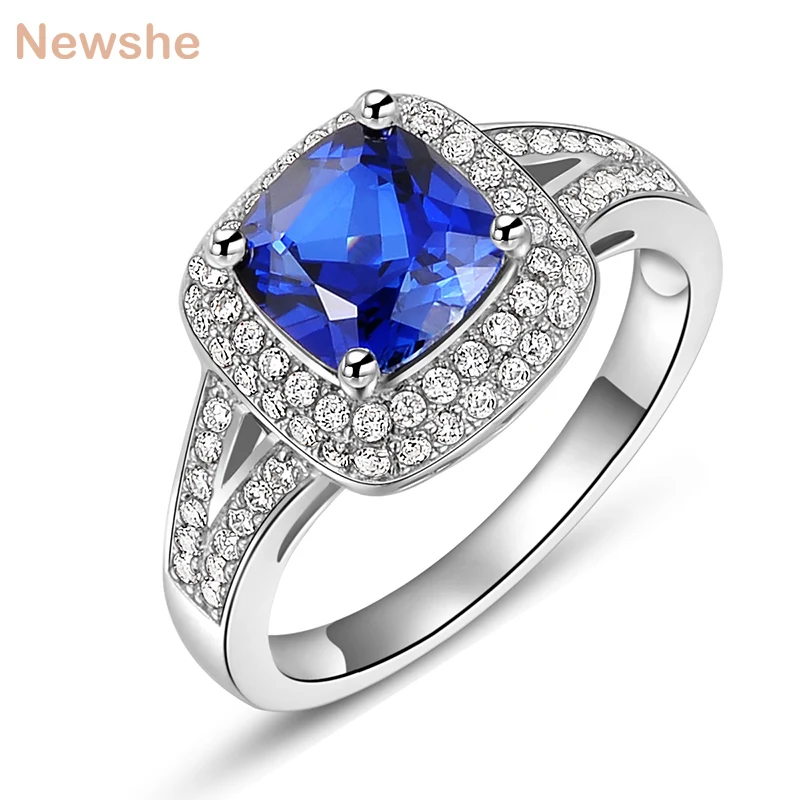 Женское кольцо для коктейля Newshe 3ct Radiant Cut Blue CZ из чистого серебра 925 пробы модное