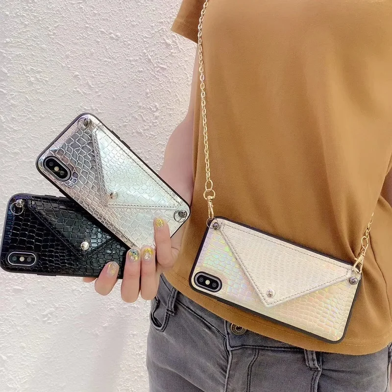 

Vintage snake skin Card slot phone case for iphone XS Max Crocodile pattern Lanyard case for iphone X XR XS 7 8 plus back cover