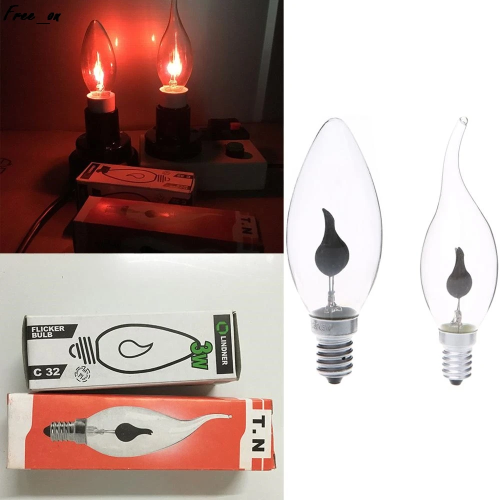 

E14 3W Edison Filament Candle Flicker Light Bulb Fire Flame Tail/Tipped Retro Decor Lamp