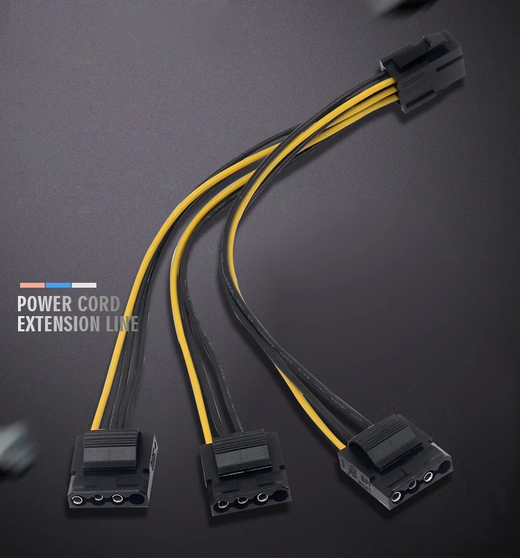 Extended power supply graphics card 6pin turn to 4pin IDE connectors one to three power supply