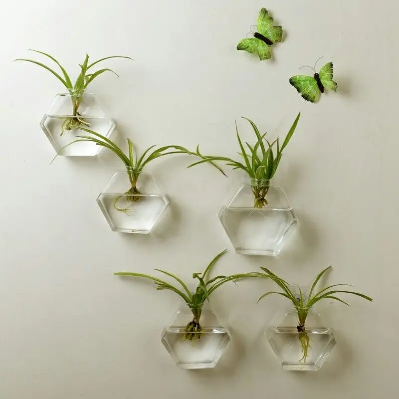 

New Home Living Room Decor Glass Wall Hanging Plant Flower Glass Vase Containe Terrarium Wall Fish Tank Aquarium Decor Container