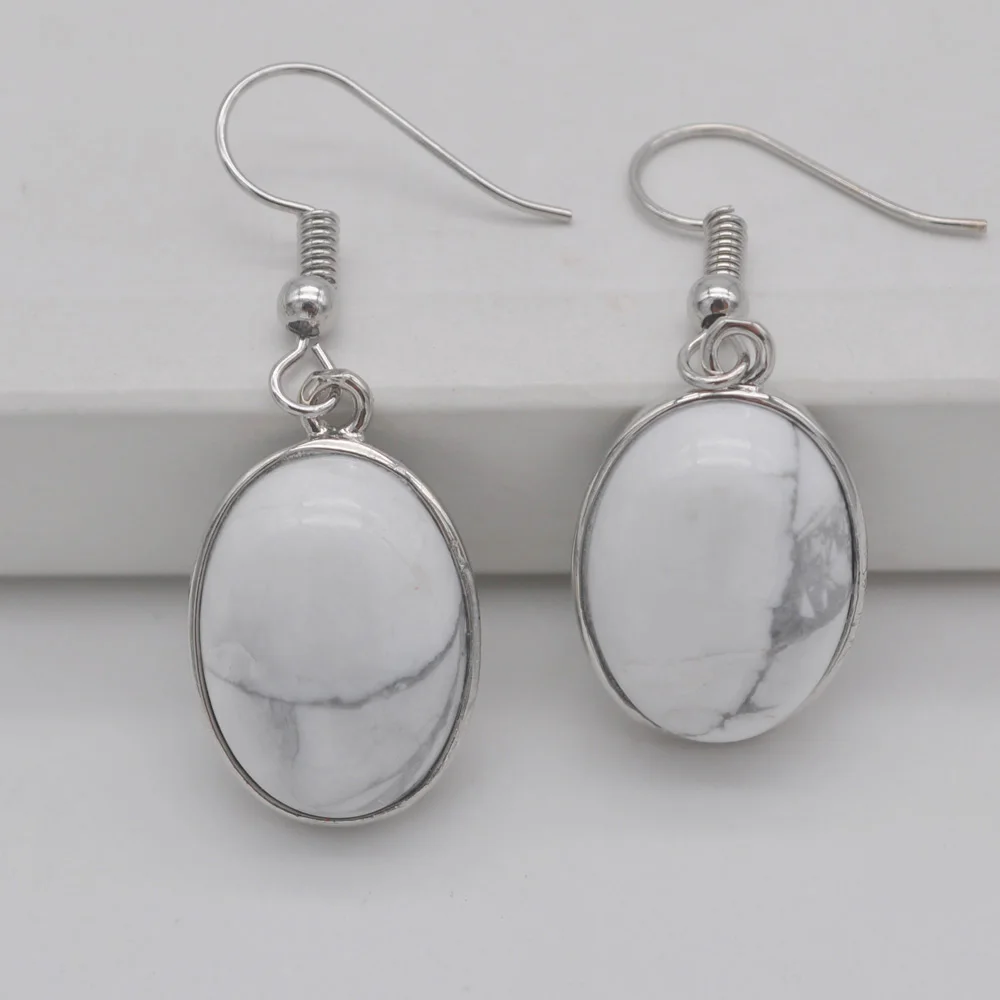 Rhodonite Brazilian Sodalite Malachite Carnelian Sandstone Howlite Crystal Lapis Stone Oval GEM Dangle Earrings Jewelry For Gift - Image 6