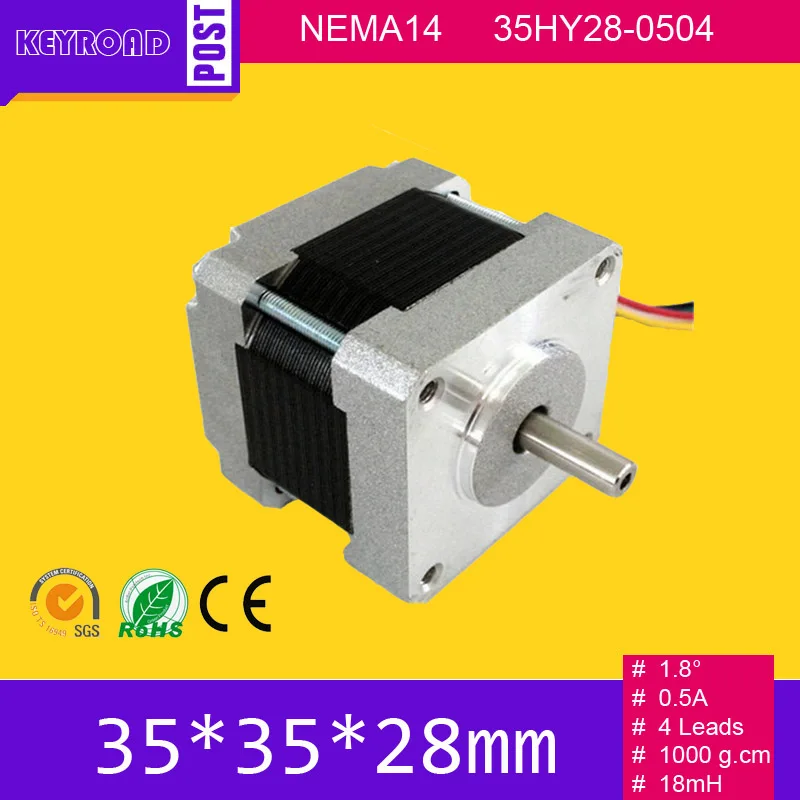 

Retail 1pcs 1.8degree 35mm 0.5A 0.9Kg.cm 4 wires 2phase Hybrid stepper motor NEMA14 / 35HY28-0504 Step Motor Free shipping