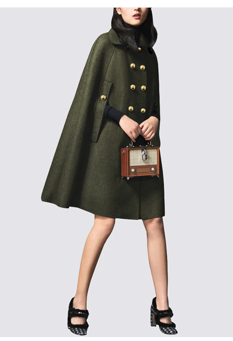 LXUNYI высокое качество осень для женщин s Шерсть накидка пончо длинное пальто двубортный плащ куртка для женщин толстый Корейский стиль накидки верхняя одежда