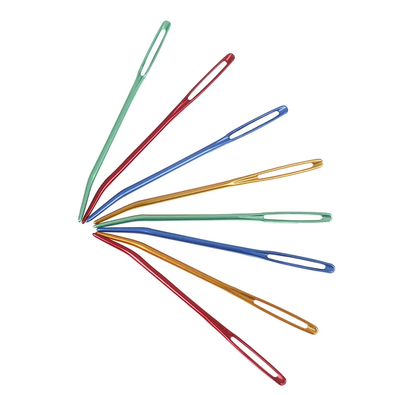 2PCS Aluminum Big Eye Bent Tapestry Darning Knitting Needles Needlework