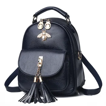 

QINRANGUIO Leather Backpack Women 2020 New Fashion Mini Backpack Female Solid Tassel Women Backpack Anti Theft Backpack