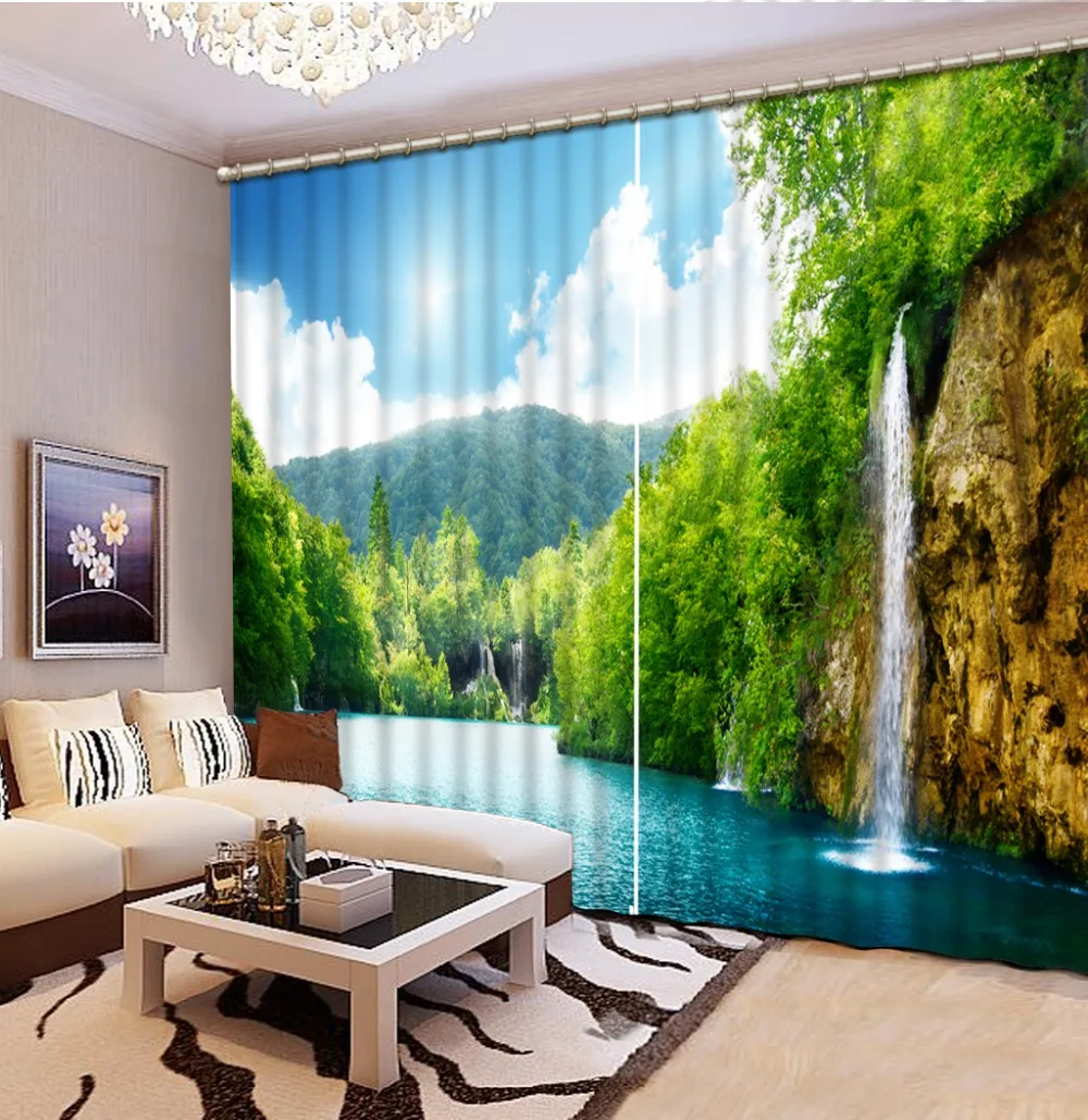 

Hot 2016 Customized 3D curtains waterfall scenery Bedding room 3D Curtains Photo Customize size
