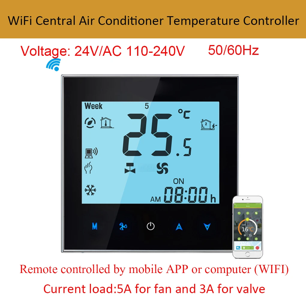 WiFi Smart Control Central Air Conditioner Temperature Controller 2 Pipe Programmable Thermostat LCD Touchscreen touchscreen programmable wifi thermostat for four pipe fan coil unit controlled by android ios smart phone in home or abroad