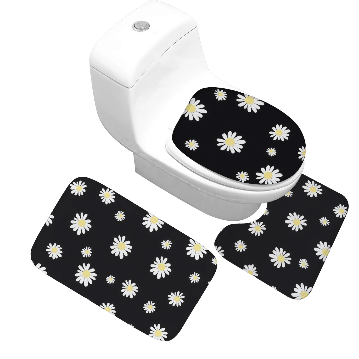 

Simple Pastoral Style Toilet Bath Mats 3 Piece Bath Rug Set Thick Flannel Soft Absorbent Bath Floor Mat Non-slip Bath Carpet