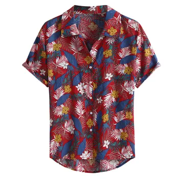 

camisas hombre Mens Multi Color Lump Chest Pocket Short Sleeve Round Hem Loose Shirts Blouse camisa masculina Dropshipping