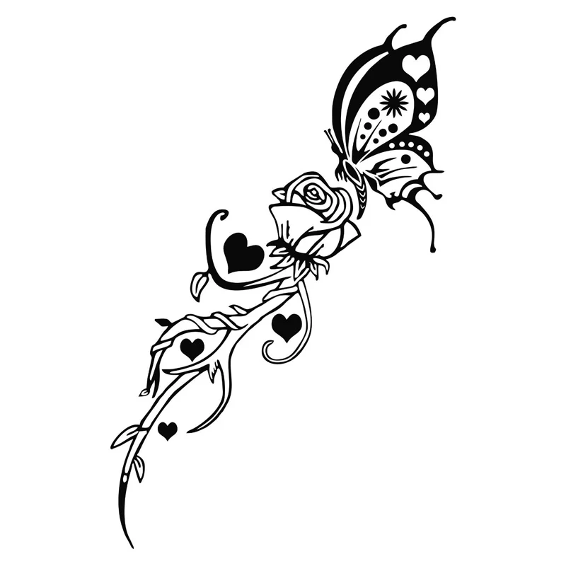 9.9*15.2CM Beautiful Rose Butterfly Car Sticker Stylish Motorcycle Vinyl Decals Black/Silver C7
